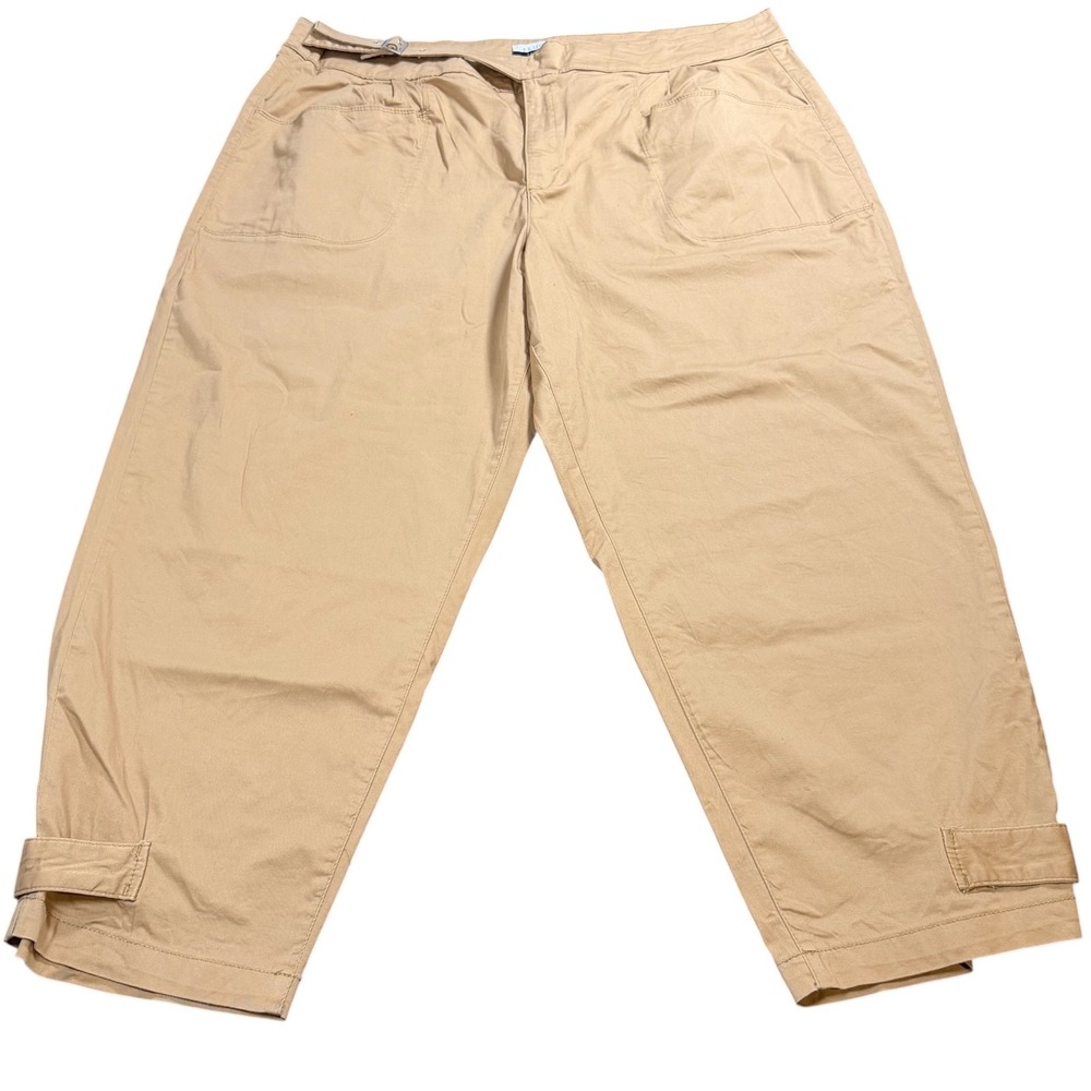 Eloquii Elements Pants Women Tan Wide Leg Ankle Tab Utility Safari 22